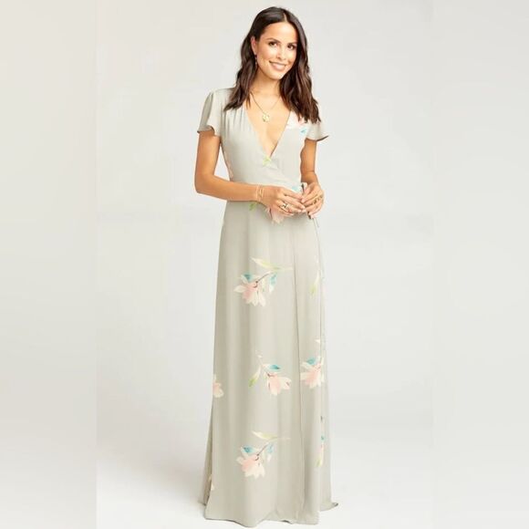 Show Me Your MuMu Noelle Flutter Wrap Dress in Lily Showers - Picture 6 of 6